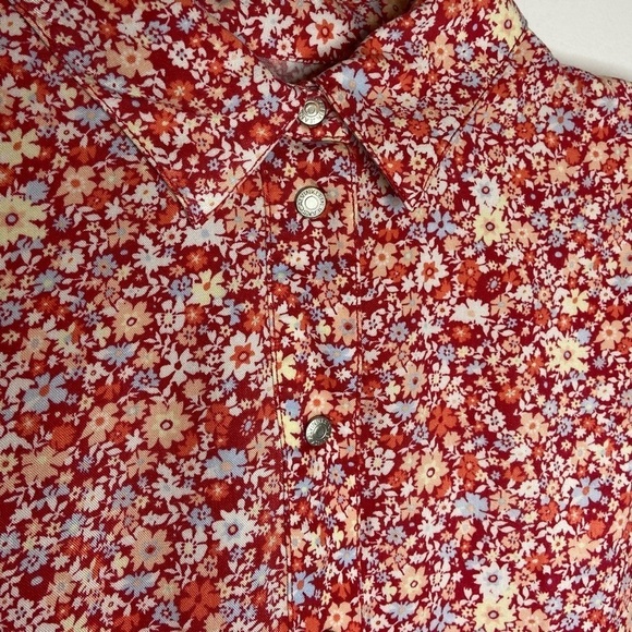 CALVIN KLEIN Top Sleeveless Snaps In Front Red Floral Fabric Size XS - Picture 7 of 10